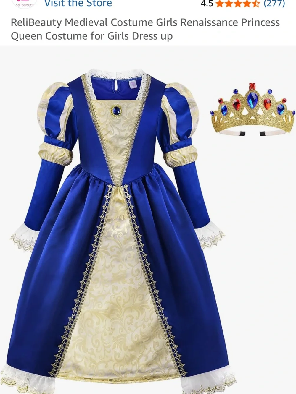 Medieval Dress/ Marie Antoinette costume (girls) dress with wig